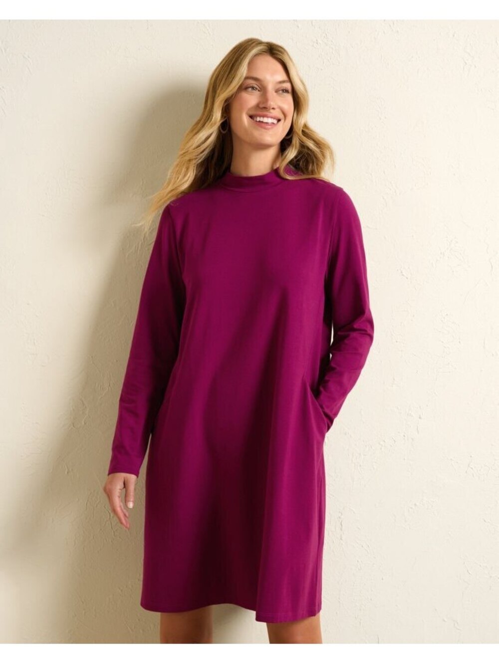 NWT Eileen Fisher Pima Cotton Mock Neck Dress Lagenlook Size M
